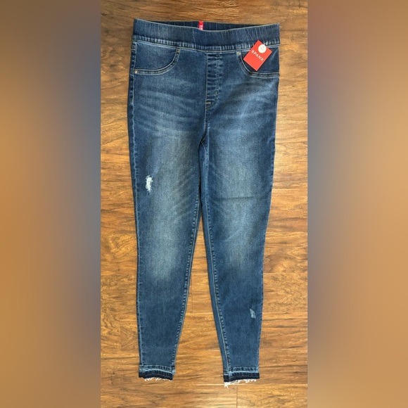 SPANX Denim Distressed Ankle Skinny Jeans Pull On Shaping High Rise NWT MD Tall - Picture 1 of 11